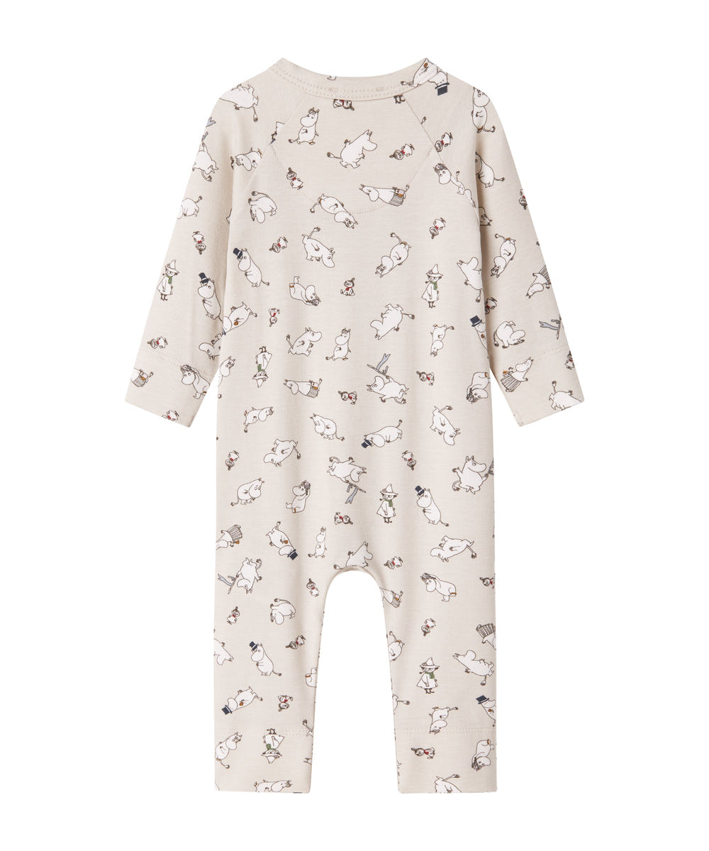 Heldragt til baby med lange ærmer, trykknapper og Moomin-tryk i lyse farver