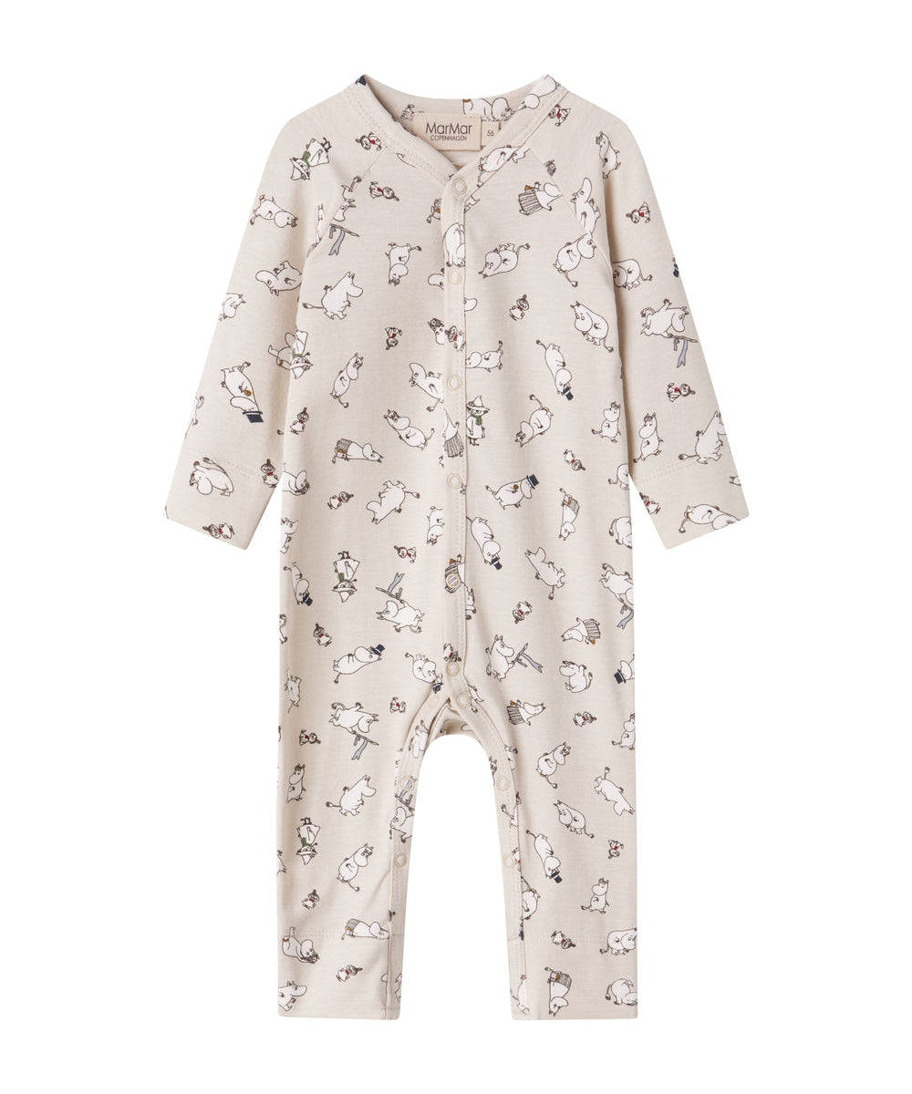 Heldragt til baby med lange ærmer, trykknapper og Moomin-tryk i lyse farver