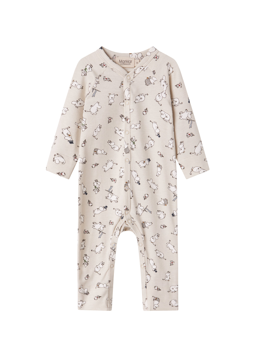 Heldragt til baby med lange ærmer, trykknapper og Moomin-tryk i lyse farver