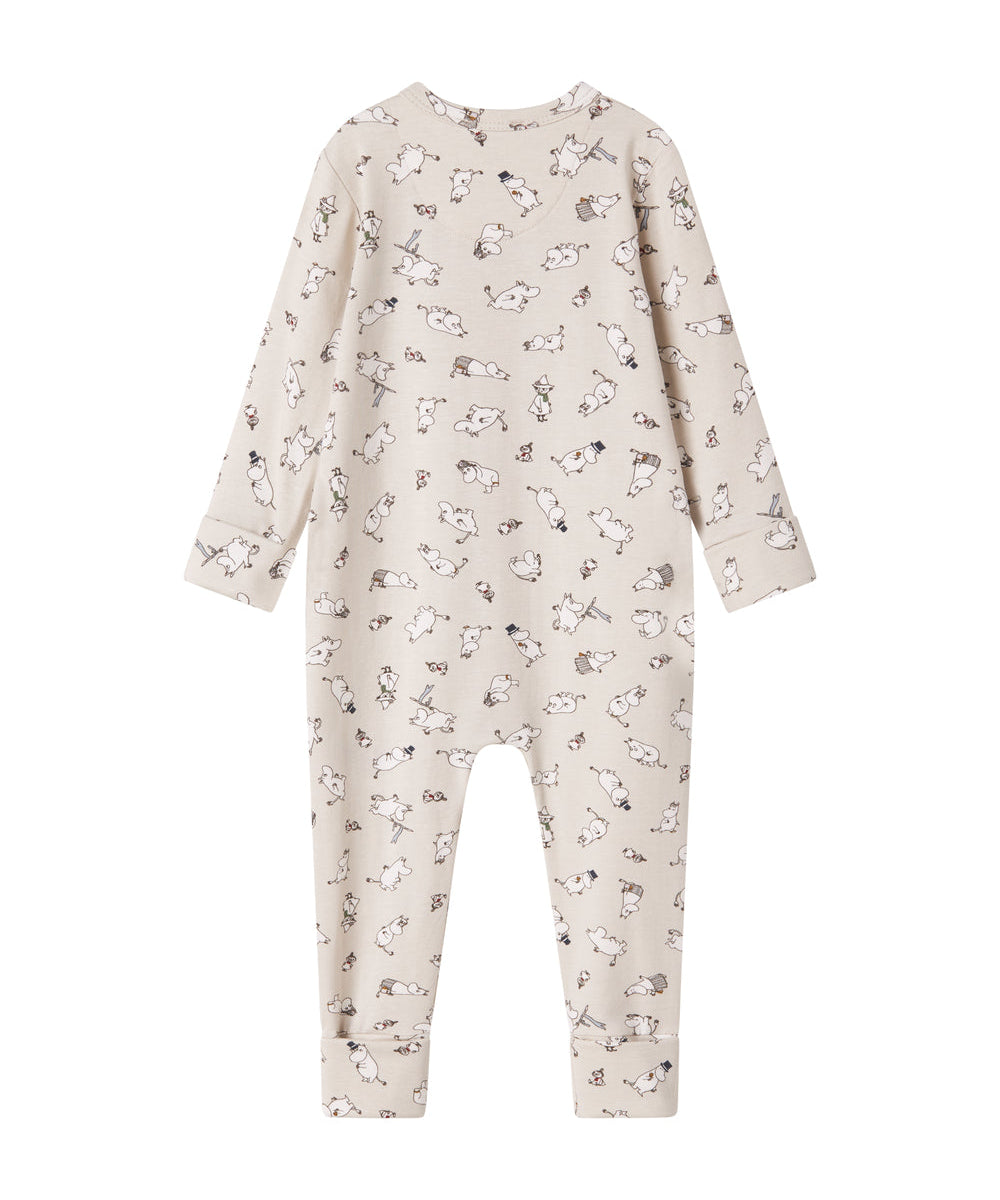 Heldragt til baby med lange ærmer og Moomin-tryk i lyse farver