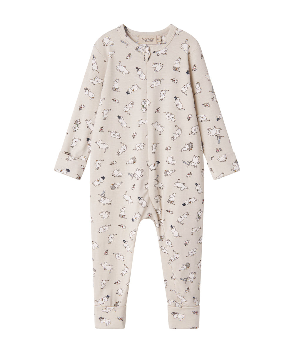 Heldragt til baby med lange ærmer og Moomin-tryk i lyse farver