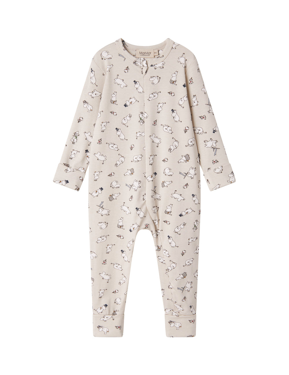 Heldragt til baby med lange ærmer og Moomin-tryk i lyse farver