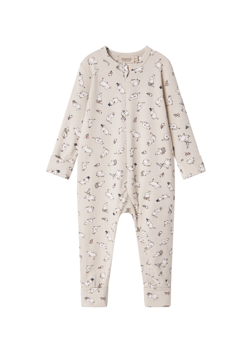 Heldragt til baby med lange ærmer og Moomin-tryk i lyse farver