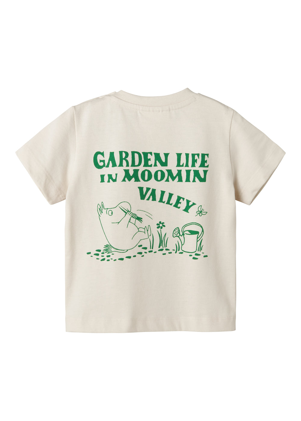 Råhvid T-shirt med grønt Moomin print til baby