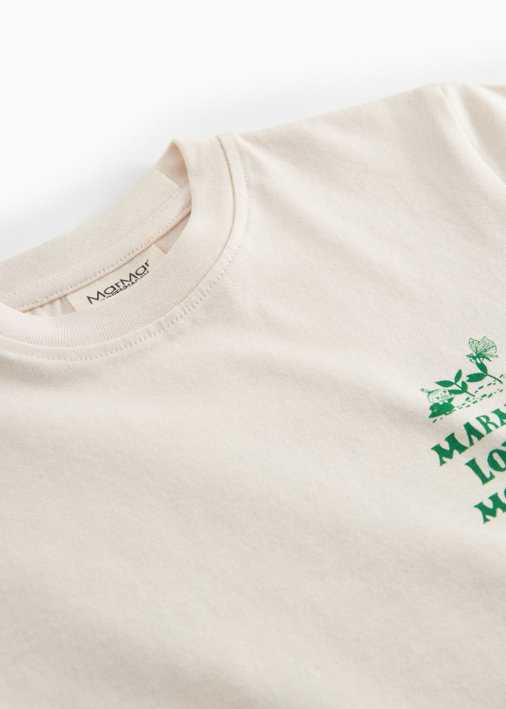 Råhvid T-shirt med grønt Moomin print til børn