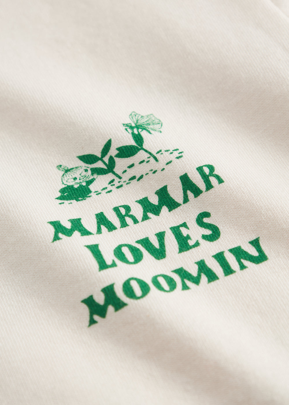 White T-shirt with green Moomin print for children