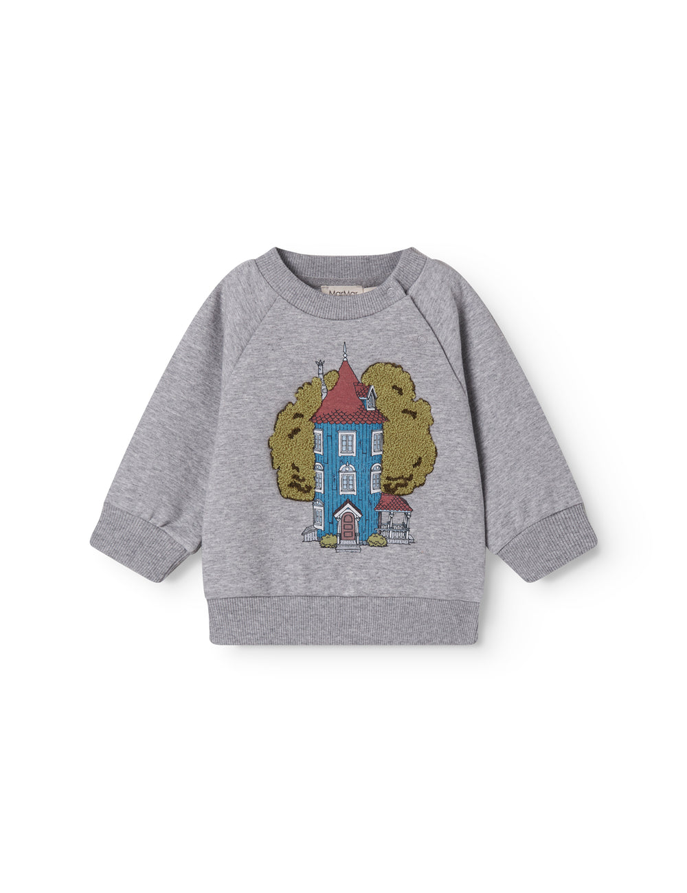 Gray sweatshirt for baby with Moomin house print