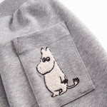 Gray sweatpants for baby with Moomin print, elastic and drawstring.