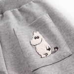 Gray sweatpants for children with Moomin print, elastic and drawstring.
