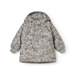 The patterned winter jacket with hood and front closure