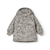 The patterned winter jacket with hood and front closure