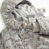 Jacket with open hood and inner lining, visible pressure buttons at the front.