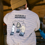 Children's set consisting of a brown knitted hat and jacket with Moomin print.