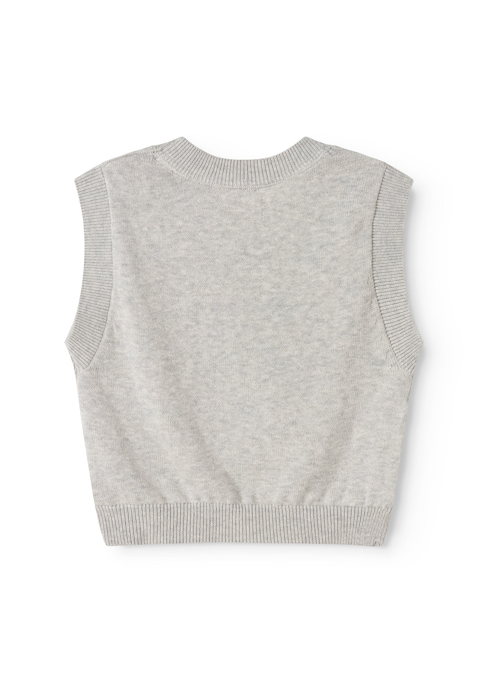 Gray knitted vest without print, round neckline and ribbed hem