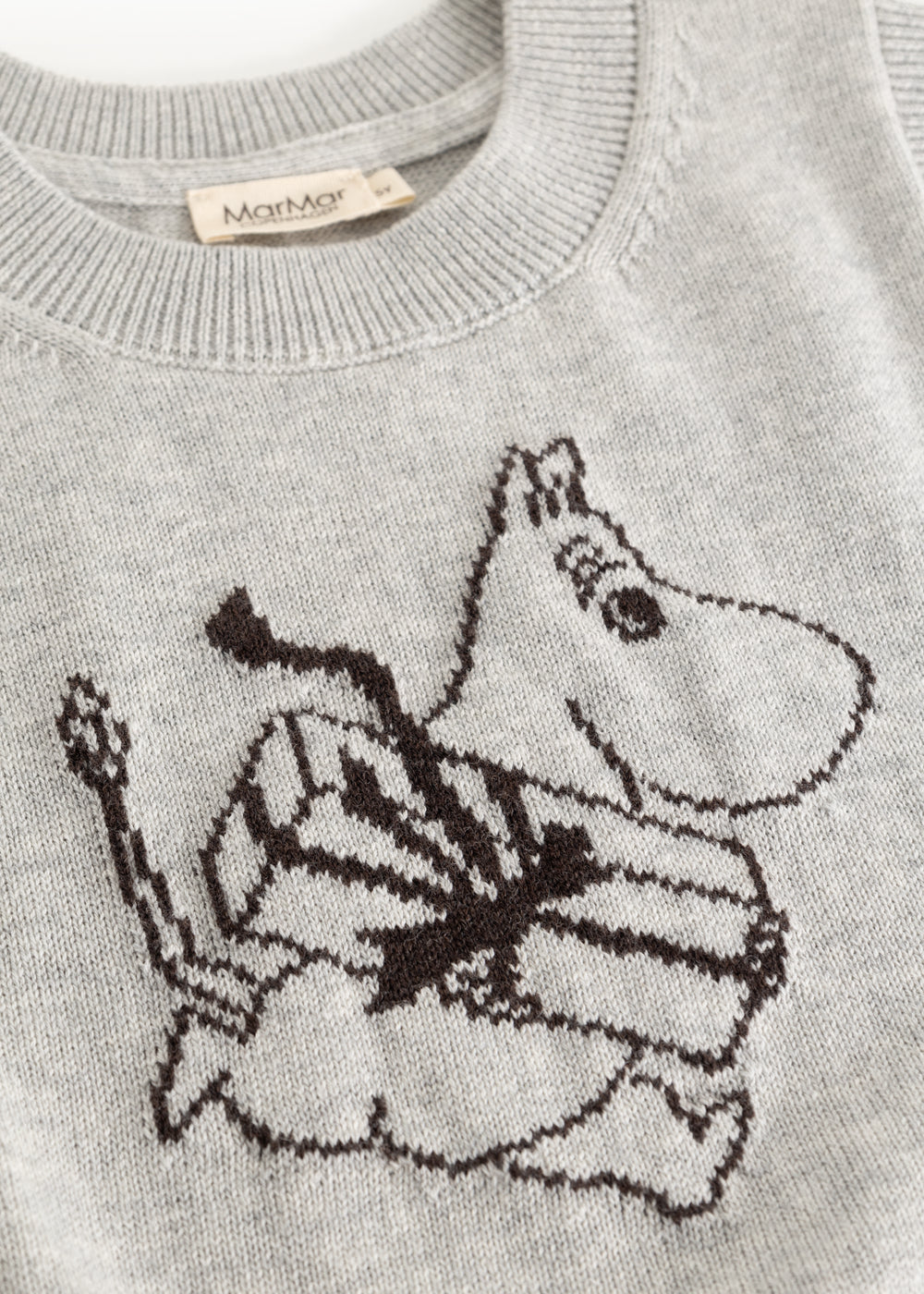 Gray knitted vest with Moomin illustration on front and round neckline