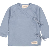 Blå uld bluse med skrålukning til nyfødte og babyer