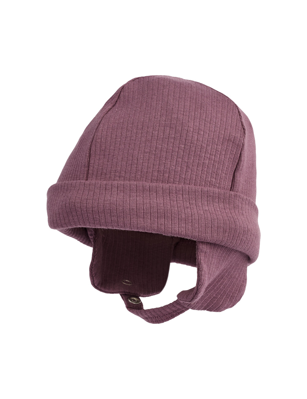 Ribbet rosa hue med ørebeskyttelse og hagerem til baby