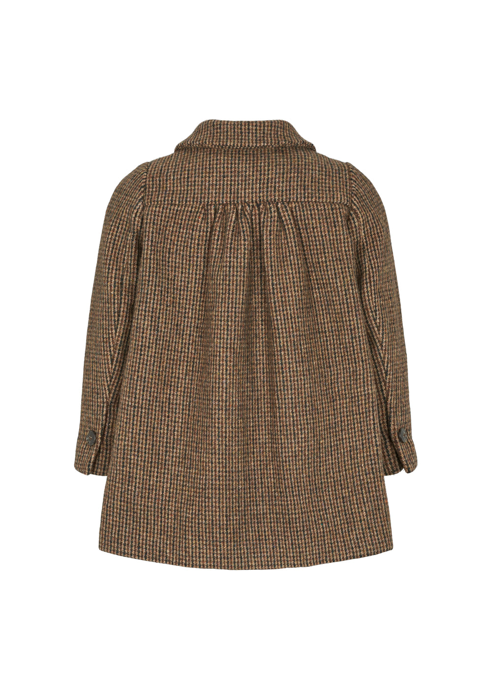 Brun ternet frakke til børn i uld med knapper og krave