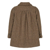 Brun ternet frakke til børn i uld med knapper og krave