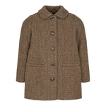 Brun ternet frakke til børn i uld med knapper og krave