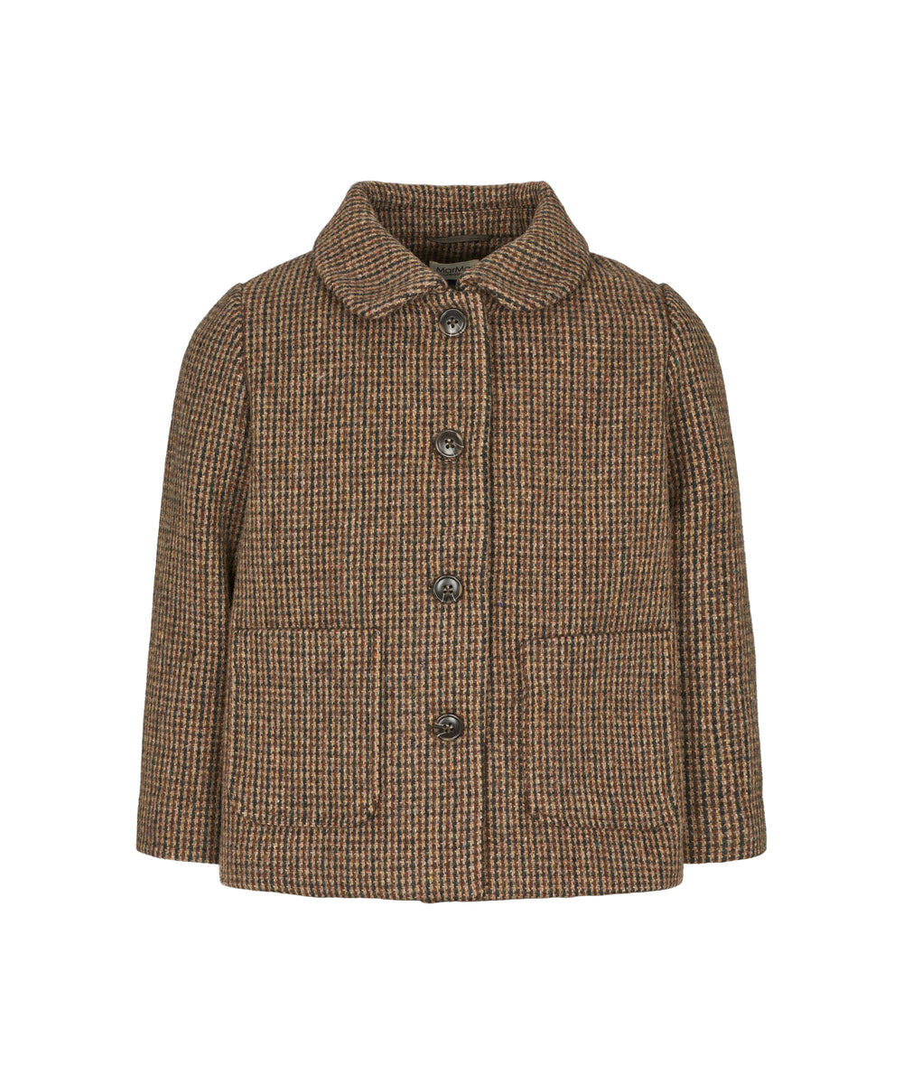 Brun ternet jakke til børn med knapper og krave