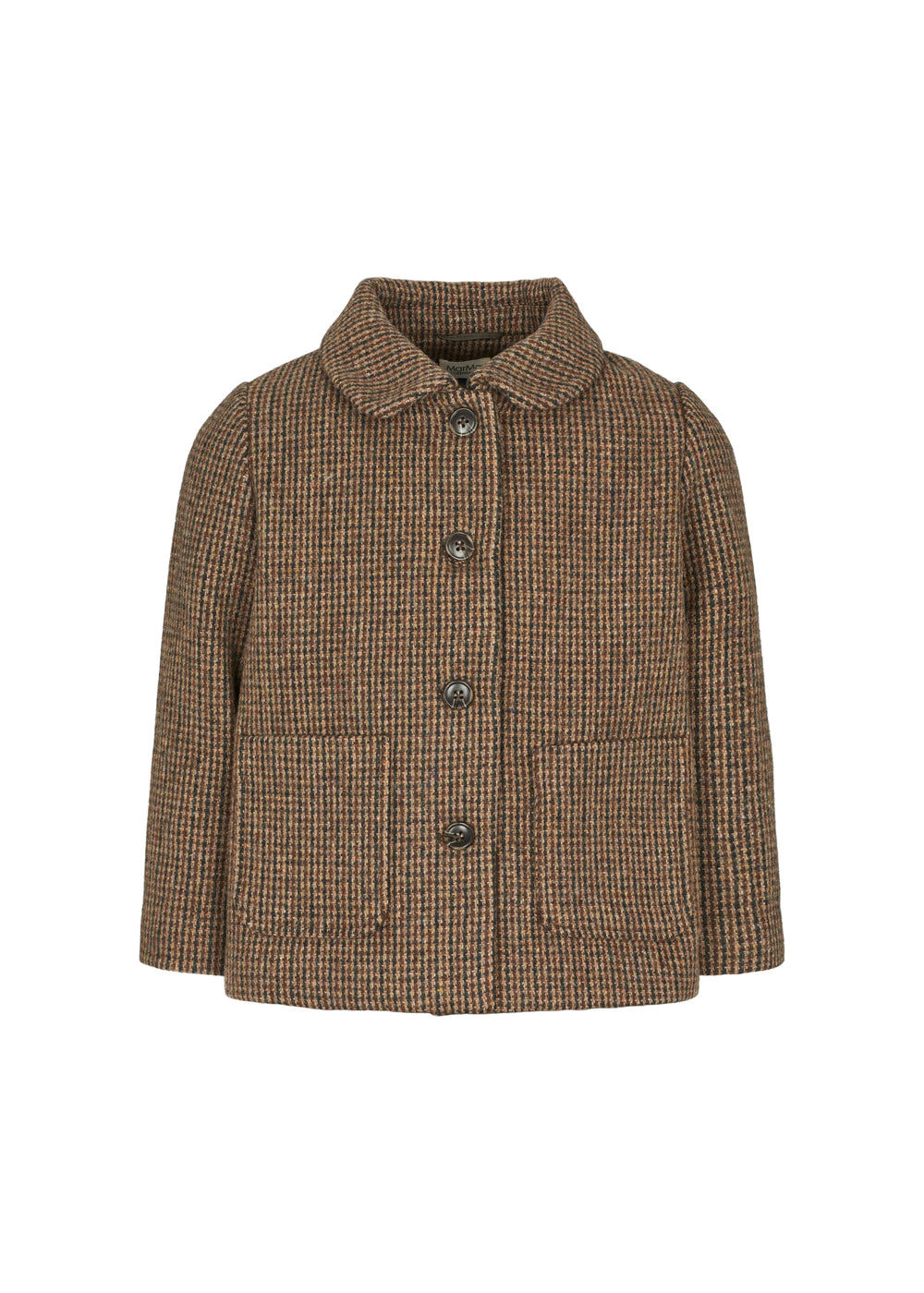 Brun ternet jakke til børn med knapper og krave
