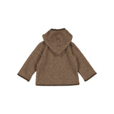 Brun hættejakke til børn i blød teddyfleece, set bagfra