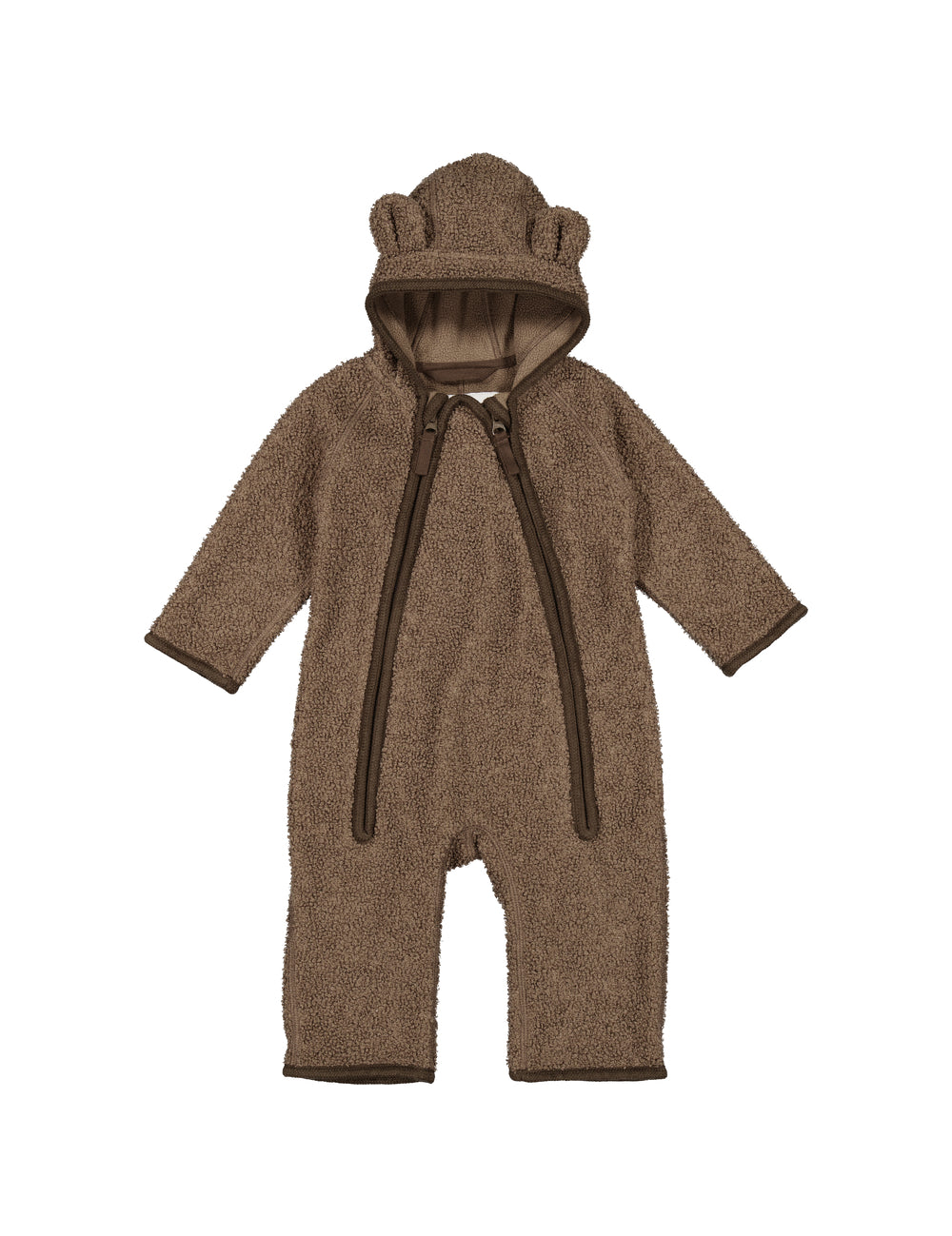 Brun teddyheldragt til baby, med hætte og lange ører