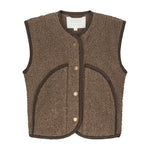 Brun teddyvest til børn med trykknapper og buede lommer foran