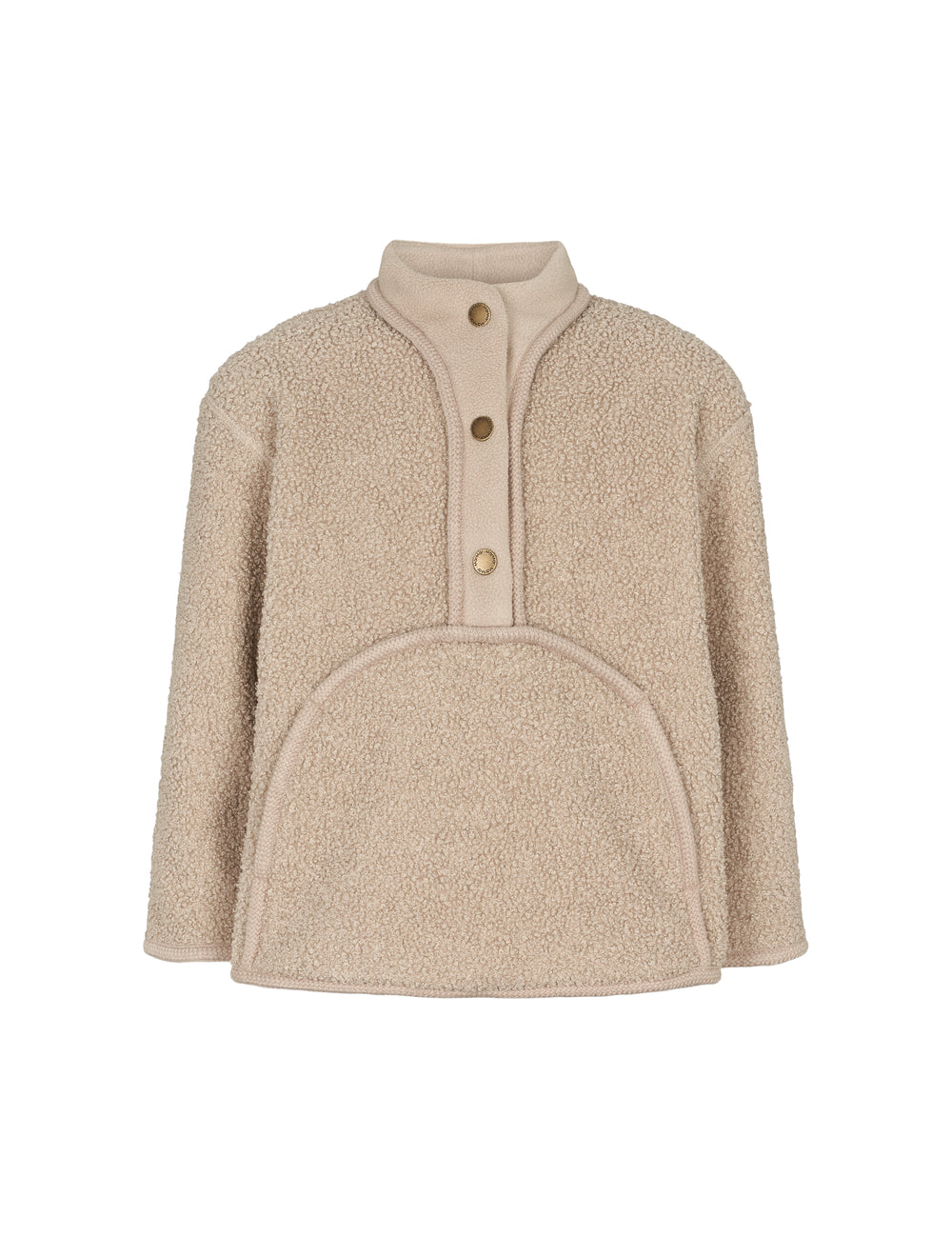 Beige teddytrøje til børn med knapper og stor buet forlomme