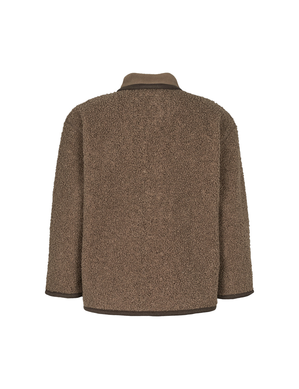 Bagfra-visning af brun teddytrøje til børn med lange ærmer og høj hals