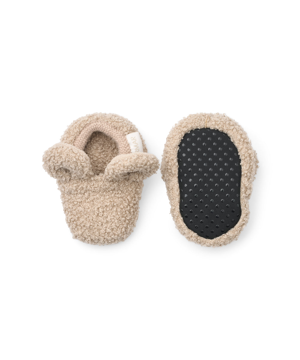 Beige futter til børn i teddyfleece med søde ører og blød tekstur