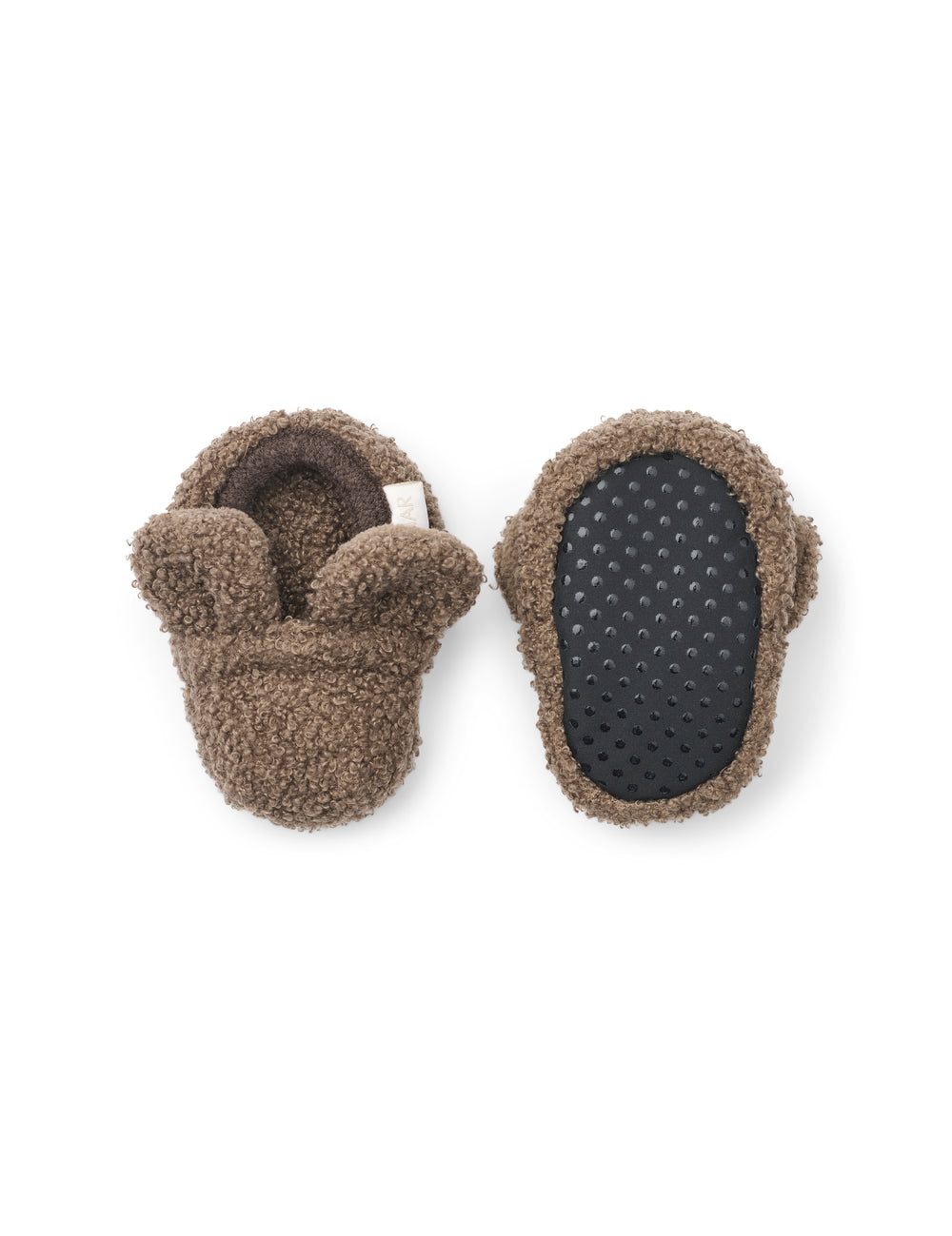 Brune futter til børn i teddyfleece med ører og elastik ved anklen