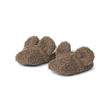 Brune futter til børn i teddyfleece med ører og elastik ved anklen