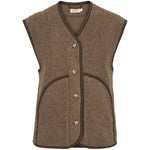 Brun fleecevest til kvinder med knapper og store lommer