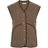 Brun fleecevest til kvinder med knapper og store lommer