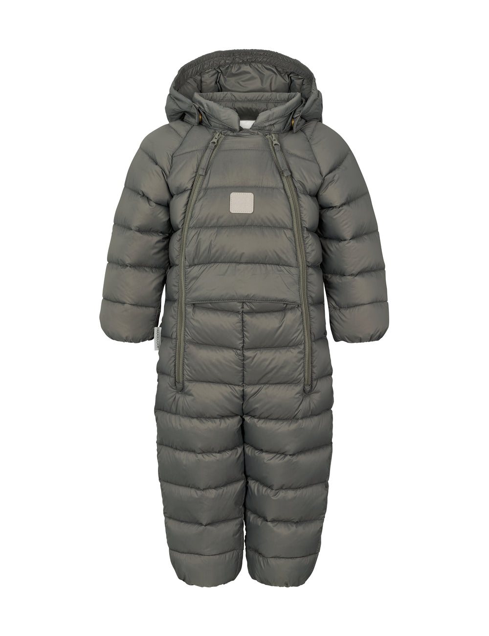 Mørkegrå dundragt til baby med hætte og lynlås