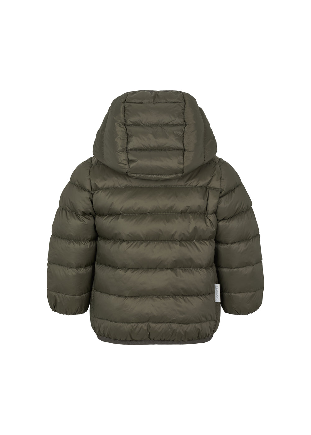 Mørkegrøn vatteret jakke til børn med hætte og lynlås