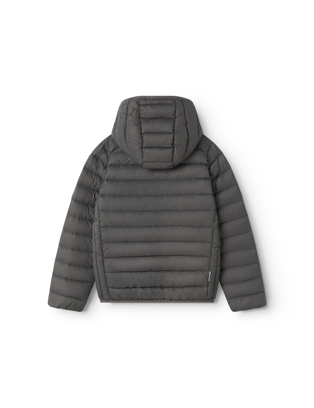 Mørkegrå vatteret jakke til børn set bagfra