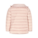 Lyserød vatteret jakke til børn med flæsekrave og lommer