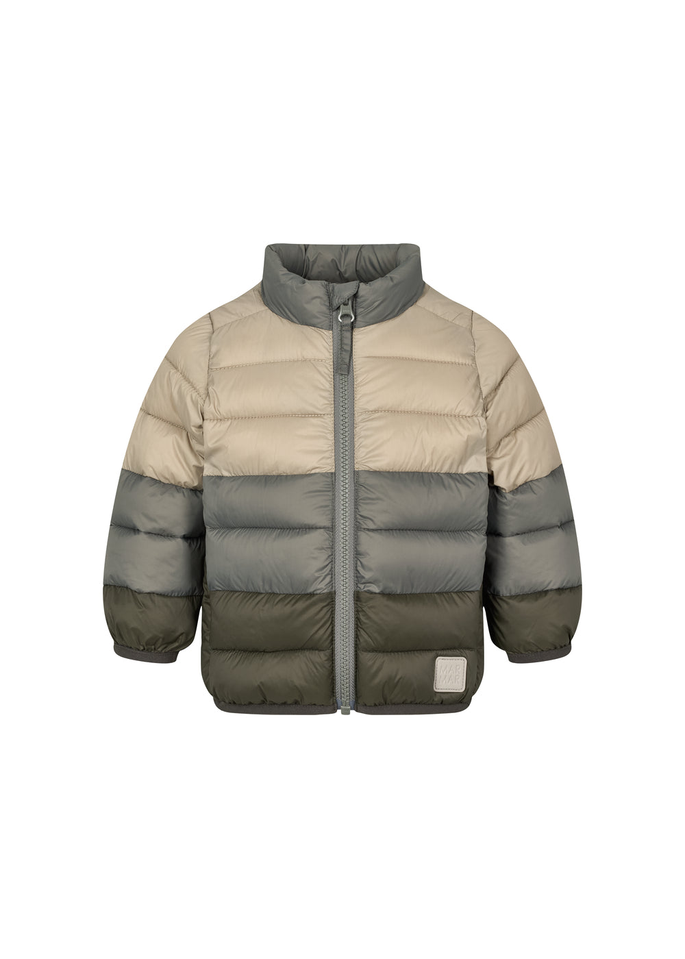 Vatteret jakke til børn i beige og grønne nuancer med lynlås