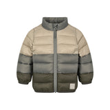 Vatteret jakke til børn i beige og grønne nuancer med lynlås