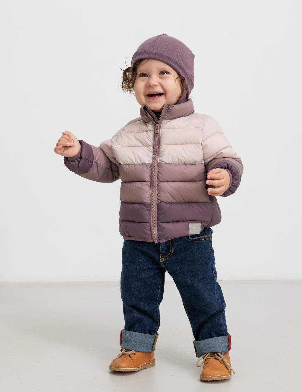 Vatteret jakke til børn i rosa og lilla nuancer med lynlås