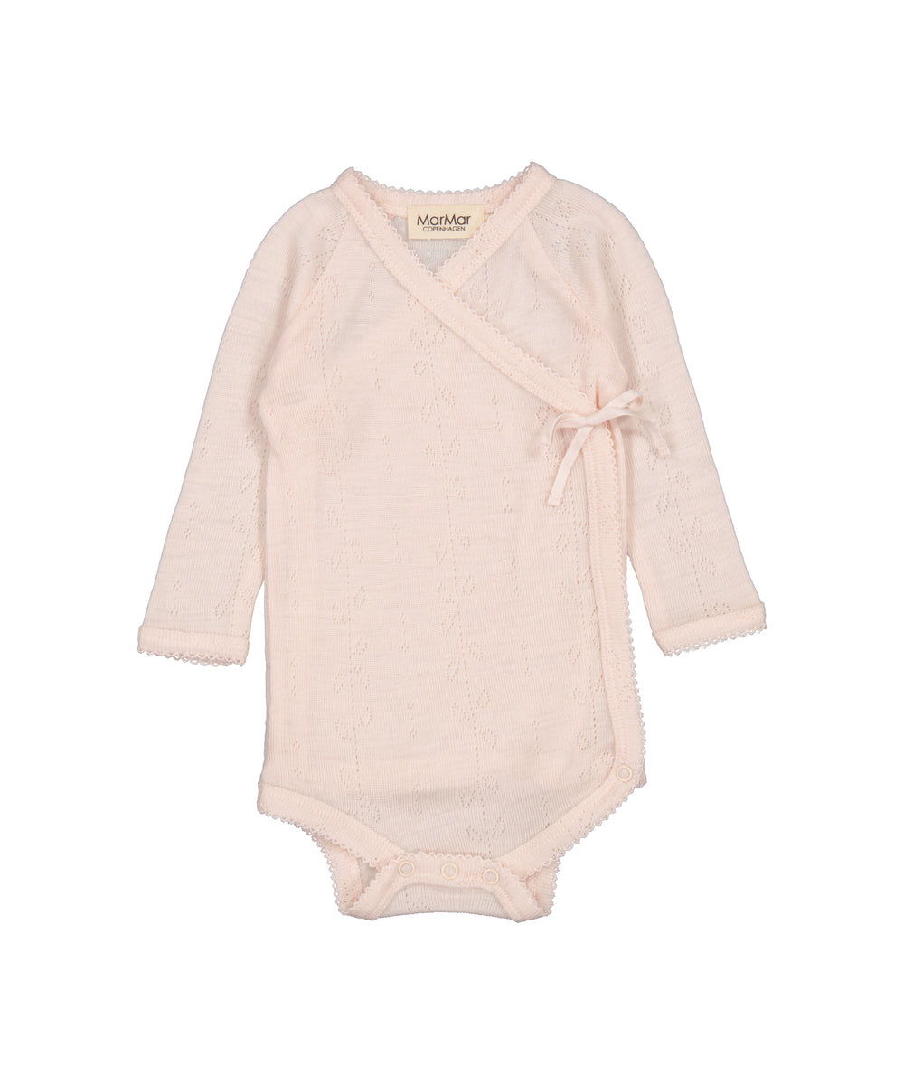 Lyserød slå-om body til baby i merinould