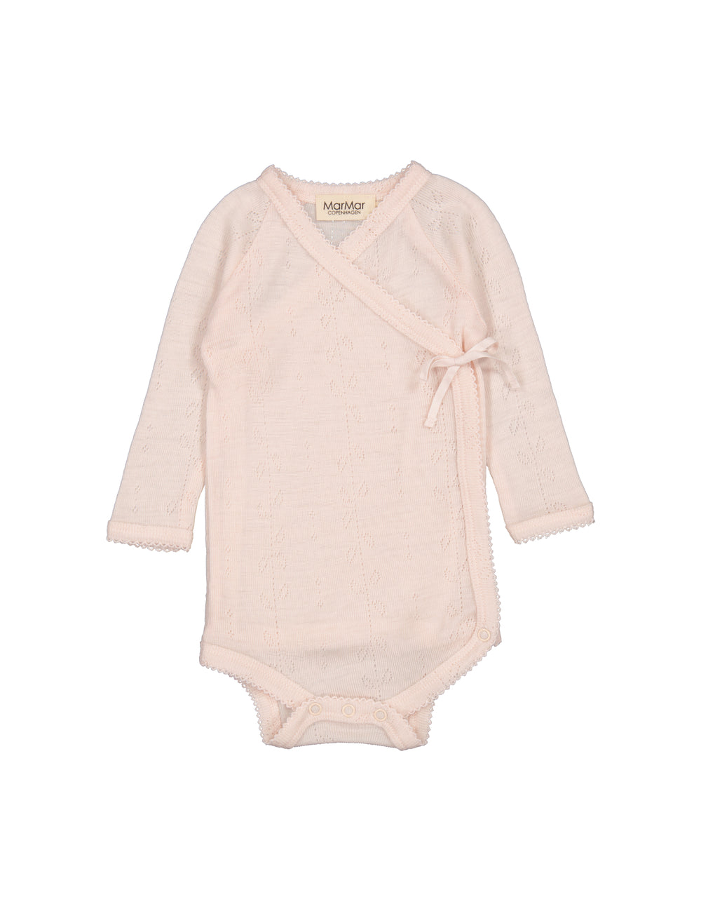 Lyserød slå-om body til baby i merinould