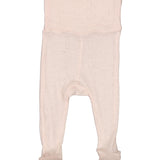 Lyserøde bukser til baby i merinould med fødder og bred ribtalje
