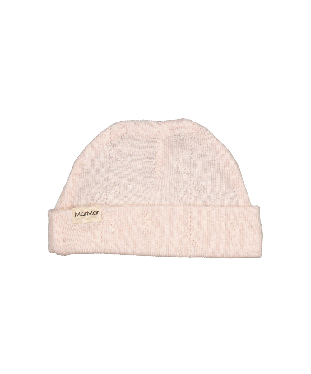 Lyserød hue til baby i merinould