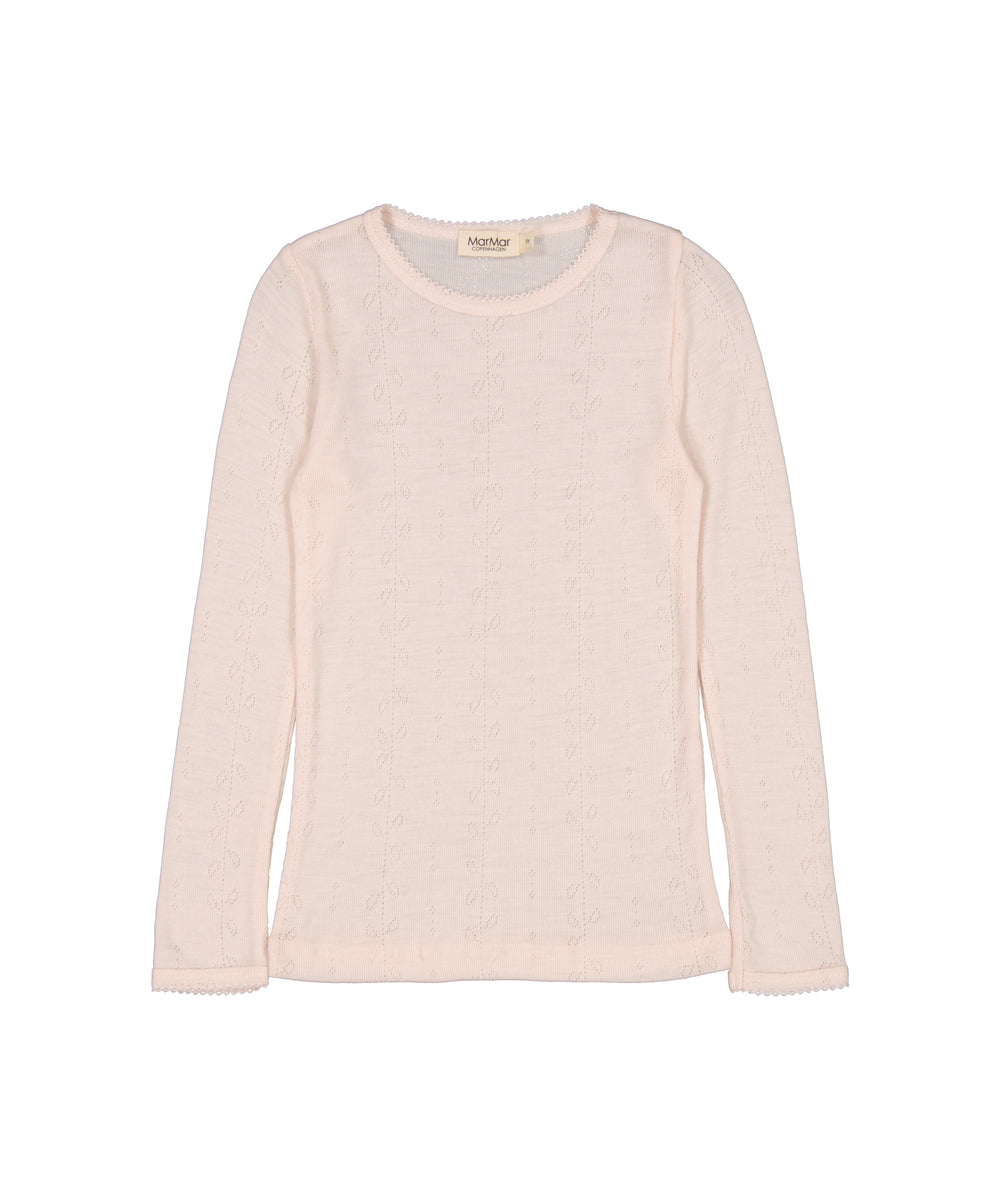 Lyserød langærmet bluse til børn i merinould