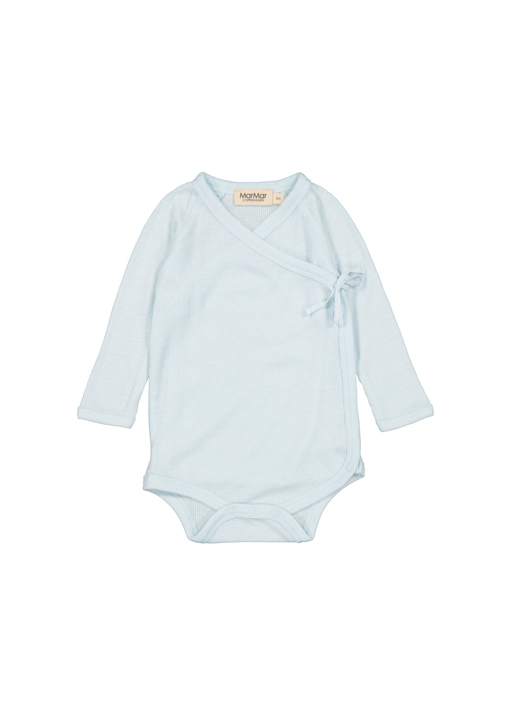 Lyseblå slå-om body til baby i merinould