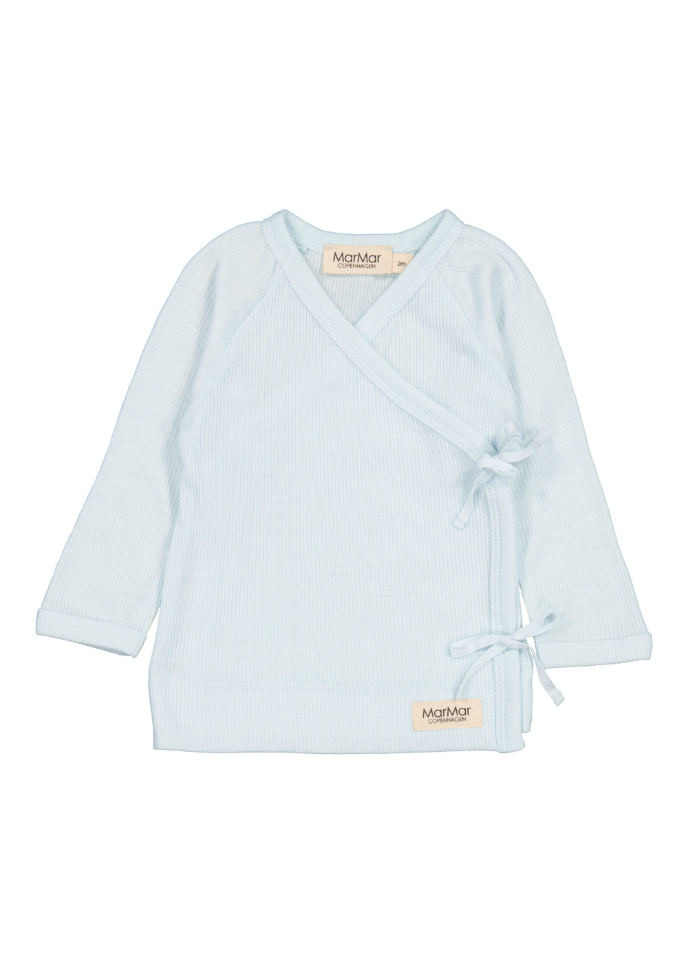 Lyseblå slå-om bluse til baby i merinould